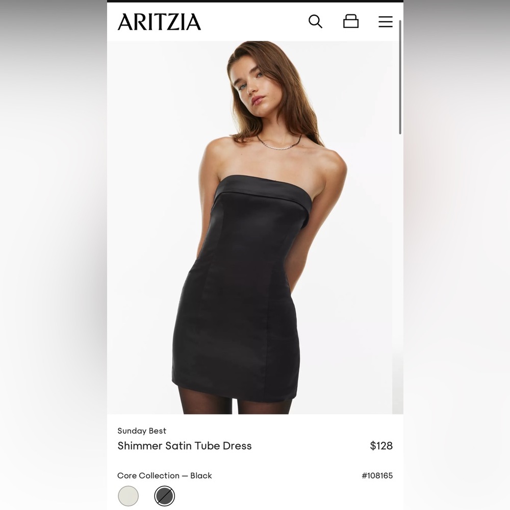 Aritzia Black Shimmer Satin Tube Dress